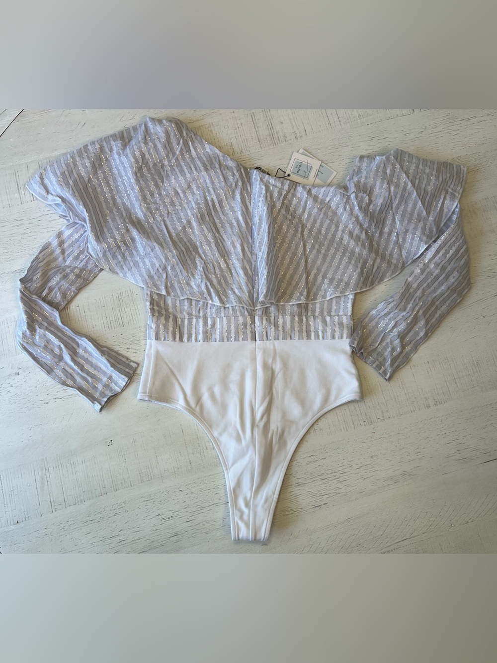 NWT By Egreis Off-Shoulder Ruffle Bodysuit - Picture 4 of 4